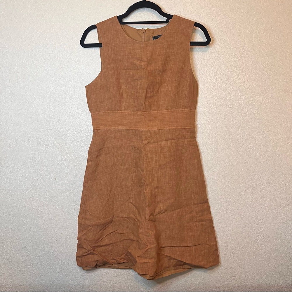 Ann Taylor Women’s A-line Tan Sleeveless Dress Size 4 Linen Lined